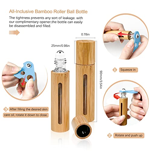 12Pcs 10ml Roller Bottles Balls for Essential Oils, Roll on Bottles with Bamboo Shell Clear Glass Inner, Portable Refillable Perfume Sample Bottle with Stainless Steel Ball3