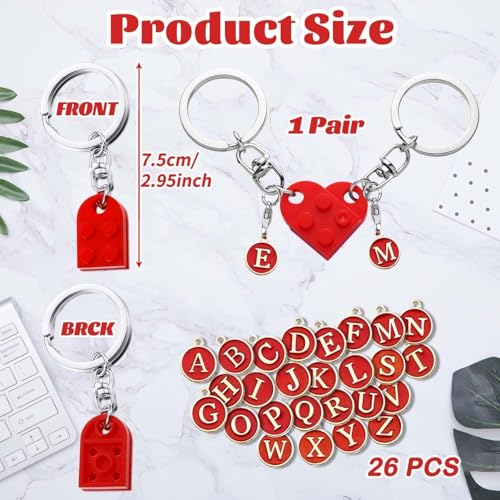 Image of BharatBazaar Couple Keychain, Valentines Day Gifts, Heart Keyring Cute Keychain Personalised Brick Matching Heart Keychain for Couple Friend Valentines Day Gifts For Him Her