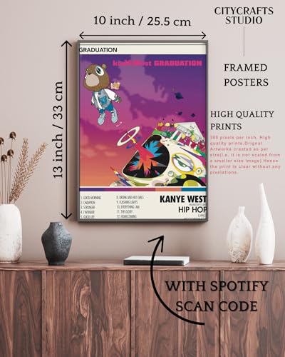 Image of BLINKART KANYE - GRADUATION Wall Photo Frames | Wall Art for Bedroom, Living Room, Studio or Office | Album Cover Print with Spotify Song Link QR Code | Gift for Fans - 8x12 In