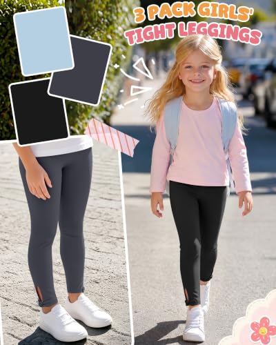 Image of 3 Pack Toddler Girl Cotton Leggings | Baby Girls Cute Stretchy Pants, Soft Bow Knot Leggings, Kids Full Length Tight Pants, 18M-5T Solid Comfortable Leggings