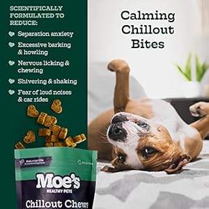 Moe’s Hemp Calming Chews for Dogs – Helps Aid with Storms, Fireworks, Chewing, Barking, Travel, Stress, Anxiety & Separation Anxiety – Tryptophan + Chamomile – Made in The USA – (Peanut Butter)