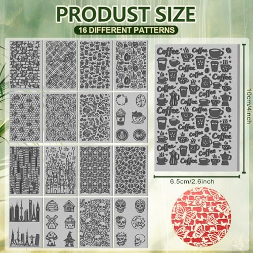 Image of 16 Pcs Vintage Skulls Polymer Clay Texture Sheet Textures and Insects Rubber Clay Texture Mat for Polymer Clay Making Earrings Jewelry DIY Crafts 4 x 2.5 Inch
