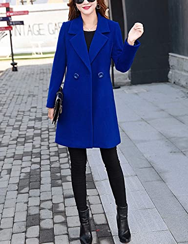 Omoone Women's Long Sleeve Slim Fit Warm Winter Wool Blend Pea Coat Overcoat(1056-Royal Blue-Xl) #TOP6
