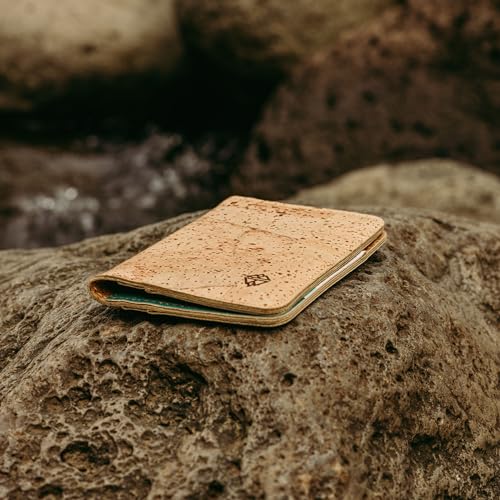 Image of Cork Wallet - Cork Card Holder - Art Print - Eco Friendly - Vegan Non-Leather -Sustainable - Bifold, Waves, Cork Grain Wallet