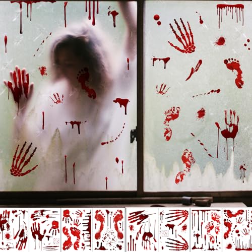Halloween Bloody Handprint Footprint Window Stickers Wall Stickers for Halloween Party Decorations Inside Outside Decor Come with Plastic Scraper Tools - Image 6