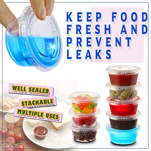 vitever 130 sets - 2 oz jello shot cups small plastic containers with lids airtight and stackable portion cups salad dressing container dipping sauce cups condiment cups