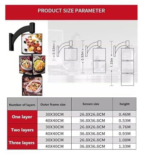Panneau lumineux LED rotatif à 360° carré multicouche pour l'extérieur pour publicité attrayante dans les cafés, restaurants et magasins de desserts 30 x 30 cm
