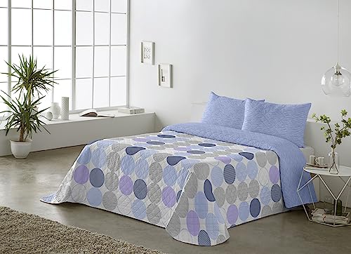 BOHEME Colcha Estampada Reversible Frida Azul Cama 135 cm - 235x270 cm