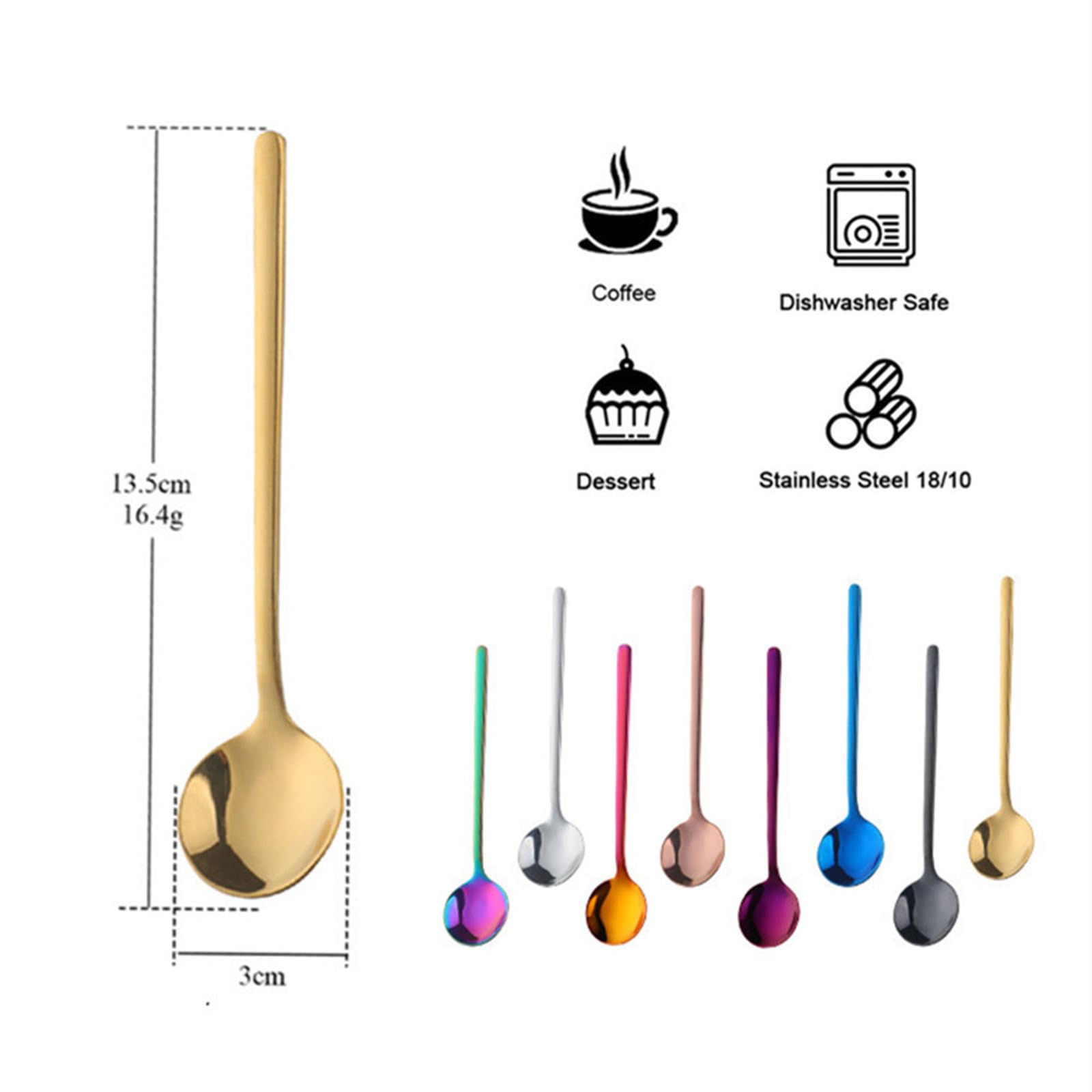 TEHAHA - 8 cucharas de café, cucharas de espresso de acero inoxidable, mini cucharas de té de 5.3 pulgadas, cucharas agitadoras de capuchino, juego de cucharas redondas pequeñas y ligeras para café,