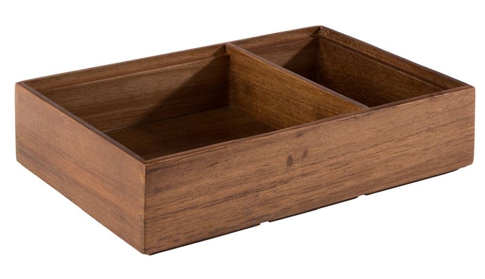 APS 11651 drewniane pudełko WOODY, 22,5 x 15 cm, wysokość 5,5 cm, 2 przegródki, drewno akacjowe