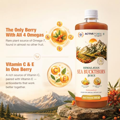 Image of Sugar.fit Himalayan Sea Buckthorn Juice 500ml | Rich in Natural Omega 3, 6, 7 & 9, Vitamin C & E | 100% Pure Seabuckthorn Juice | No Added Sugar | Supports Immunity, Glowing Skin & Gut Health