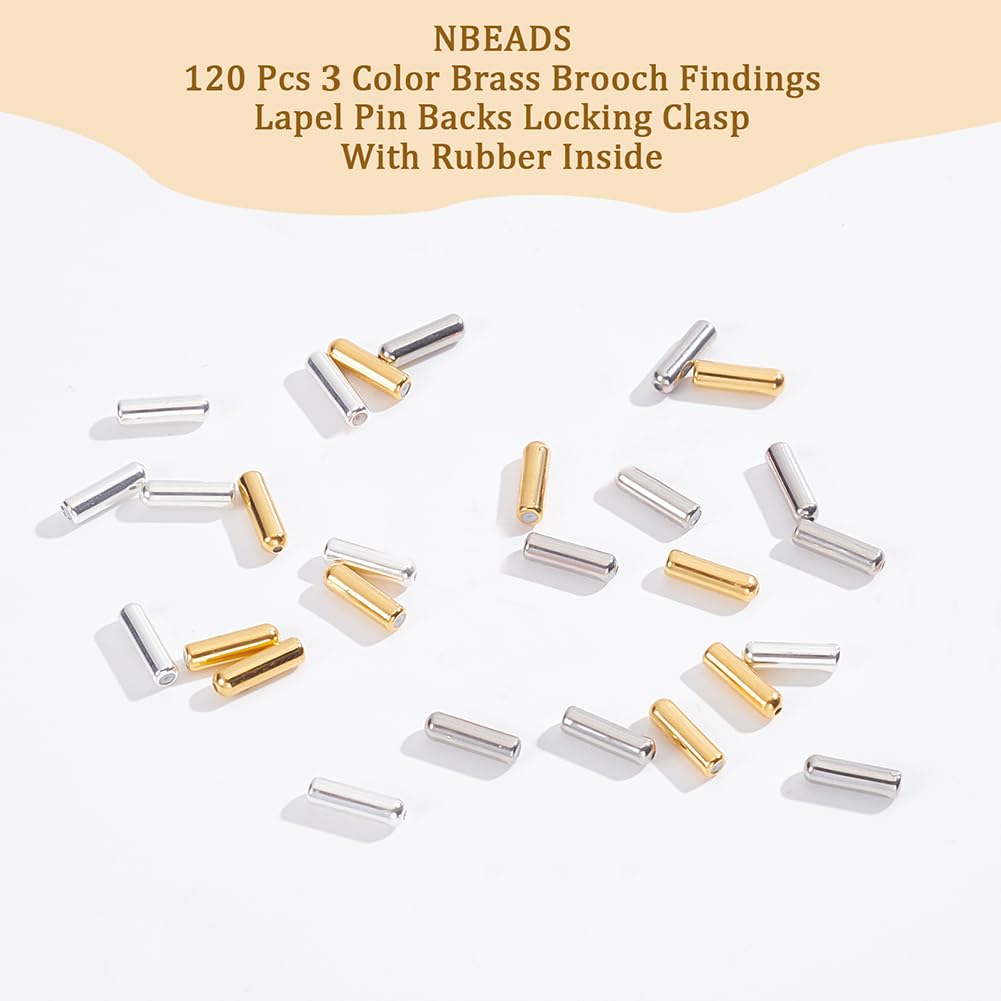 NBEADS 90 Pcs 3 Colors Brass Lapel Pin End Cap, Pin Backs Locking