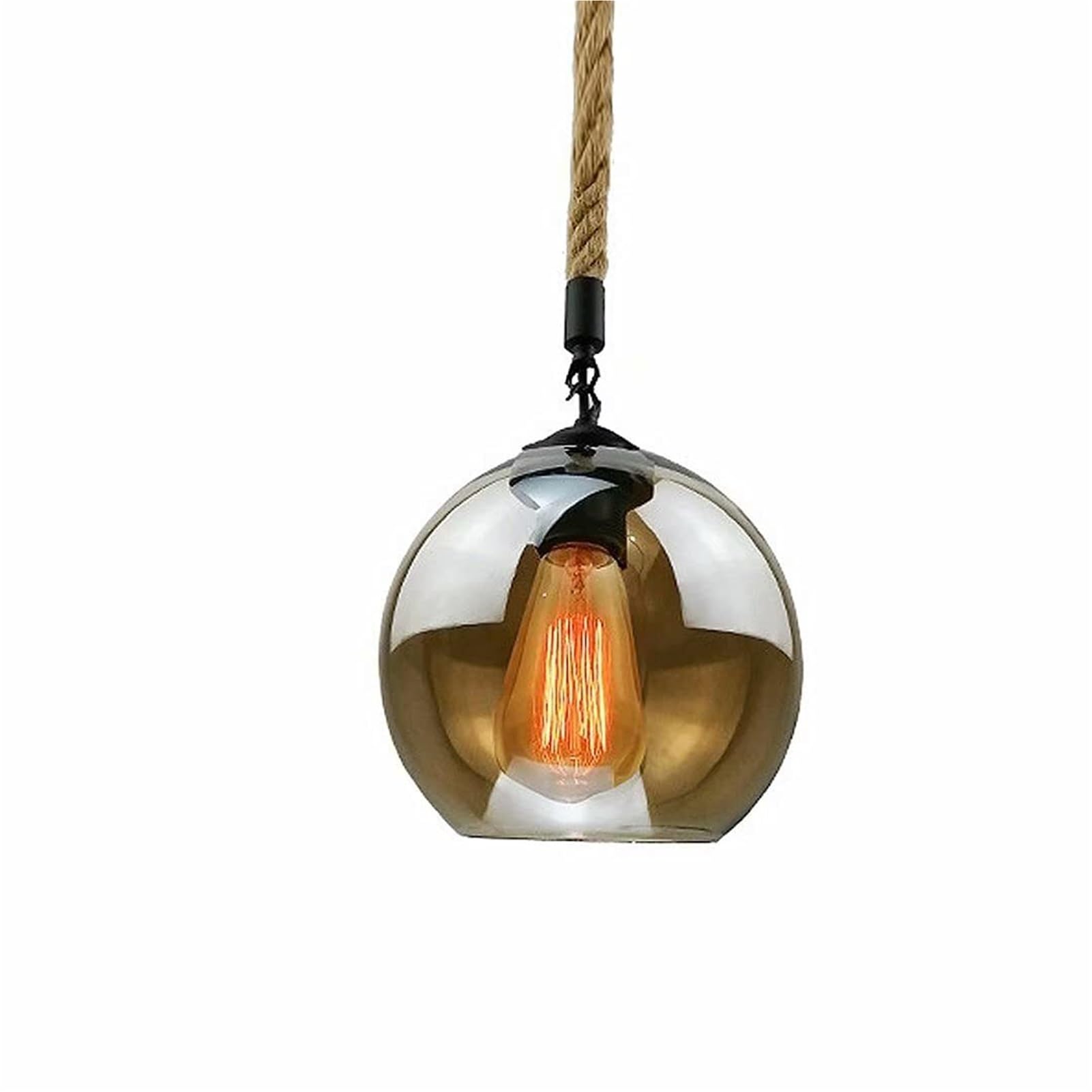 HUAYUSEDF Industrial Glass Ball Pendant Lamp Chandelier Hanging Lighting Ceiling Fixture Height Adjustable with Holder for Cafe Restaurant(Amber-20cm)