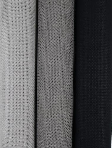 Image of KCS 3 pc of 15 inch x 18 inch(38cmx45cm) Counted Cross Stitch Cotton Aida Cloth Needlework Rolled Fabric Box,14CT,Medium Grey+Dark Grey+Black