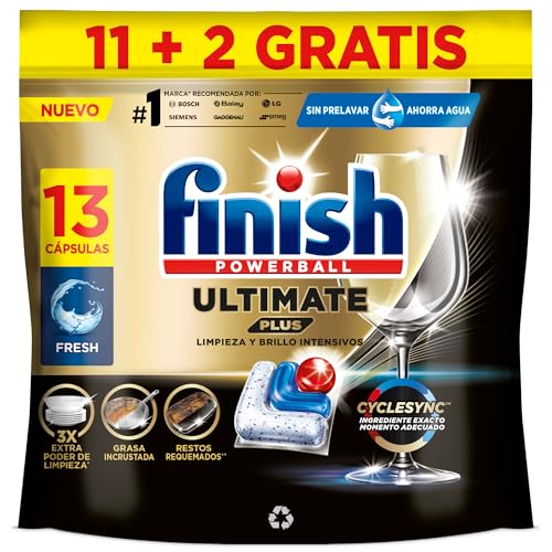 Finish Ultimate Plus, Pastillas para el Lavavajillas, Limpieza intensiva, brillo diamante y protección vajilla, 13 Pastillas