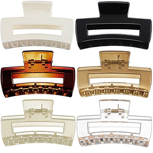 6 Pieces Big Hair Claw Clips Large Strong Hold Hair Claw Clip Rectangle Hair Clamp for Women and Girls Thin Hair, Strong Hold for Thick Hair, 6 Colors