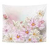 ANLAI コスモスフラワータペストリーヴィンテージスタイル美しいピンクの壁掛け家の装飾のための寝室の居間 150cm x 130cm