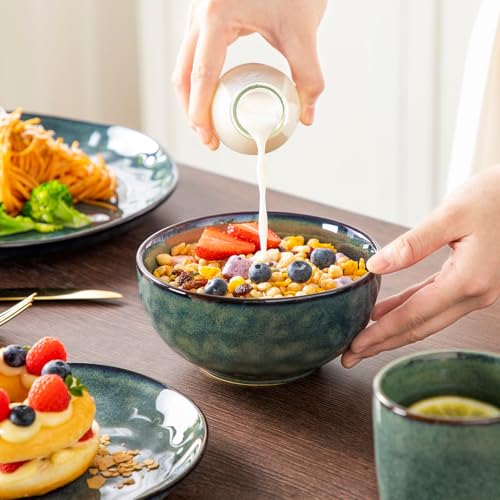 Image of vancasso Starry 16 Pieces Green Dinnerware Set, Reactive Change Glaze Dinner Set, Plates and Bowls Set