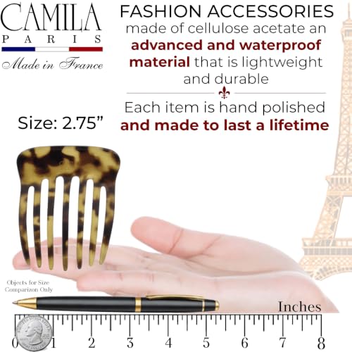 Image of Camila Paris CP2878 Hair Side Comb 2.75 inch French Twist Hair Combs Clips | Small French Comb Hair Clips Pin, Hair Side Combs for Women, Made in France