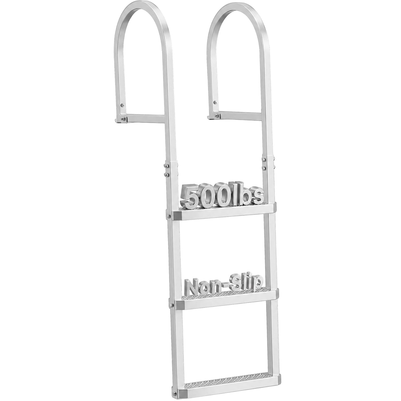 VEVOR Removable Dock Ladder, 3 Steps, Aluminum Alloy Pontoon Boat Swim Ladder, with Non-Slip Wide PP Steps, 500 lbs Weight Capacity, Quick Release Design, for Lake Swimming, Pool, Marine Boarding