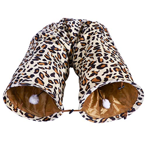 POPETPOP Cat Tunnel Toy for Indoor Cats Collapsible with 2 holes Leopard Print 27 * 129cm - Image 6