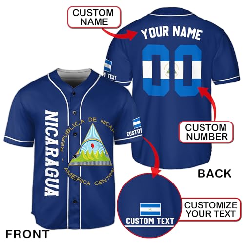Nicaragua Jersey Men, Nicaragua Baseball Jersey, Personalized Baseball Jersey miniatura 3