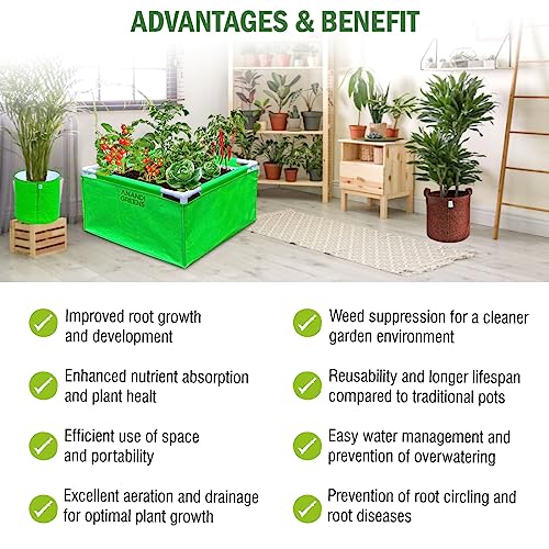 Image of Anandi Green's HDPE UV Protected 360 GSM Green Color Rectangular Plants Grow Bags Suitable for VegetableTerrace Gardening with PVC Pipe Support Pack of 1 (2x2x1 FIT)