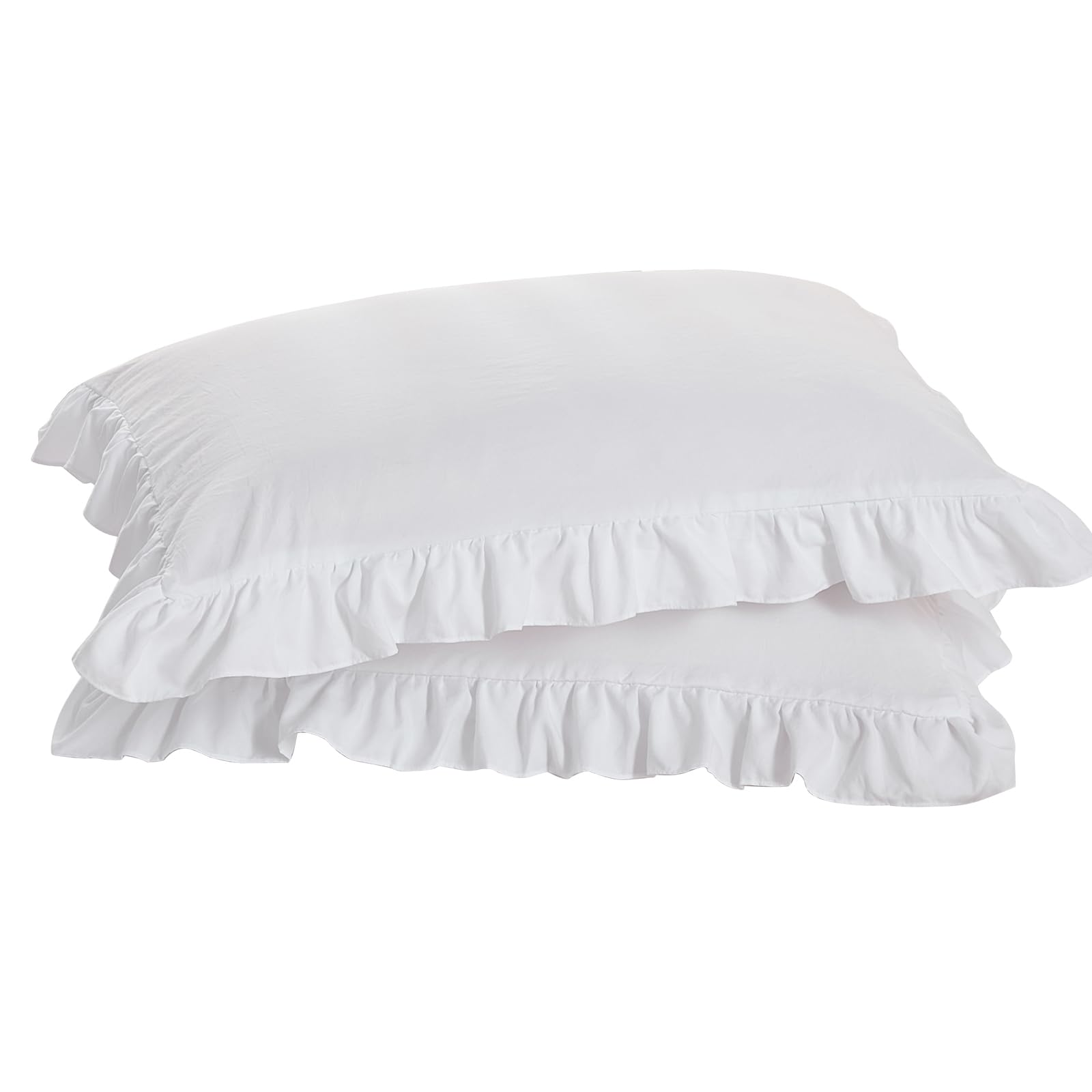White Ruffle Pillowcase Frills Pillow Cover Soft Breathable Microfiber Bedding Set,Envelope Closure,Standard Size 50x75 cm