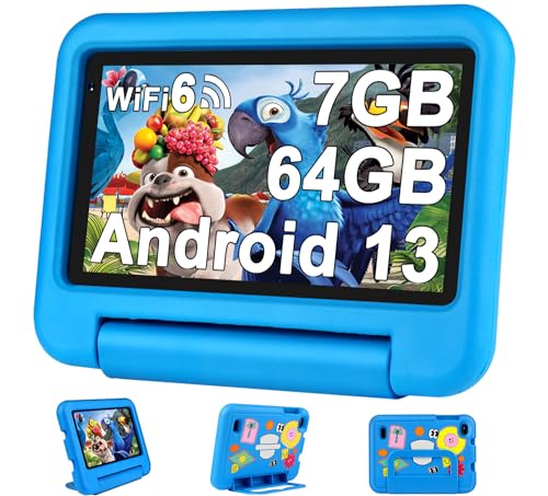 Image of Oangcc 7 Inch Tablet Android 13 Tablets, Wi-Fi 6, BT 5.0, 7GB RAM+ 64GB ROM (TF 2TB) | 3500mAh | 1024 x 600 Pixels | EVA Proof Case (Blue)