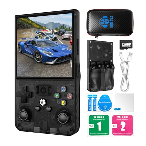 R36MAX Retro Handheld Game Console, 4.0 Inch 720x720 IPS Screen, 128GB Built-in 22000+ Classic Game, Portable Hand Held Open Source Linux System, 4000mAh Battery Retro Gaming Console(Black 128GB)