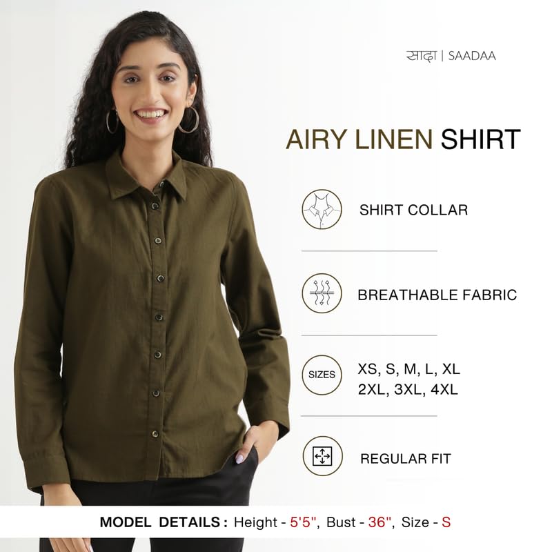 Image of SAADAA Airy Linen Shirt | Solid Regular Fit Casual Shirts Stylish for Women