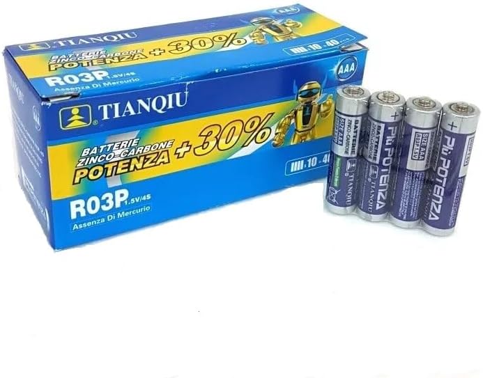 TIANQIU AAA Super Heavy Duty Power + R03P 1.5V Batteries – One Box of 40 Batteries