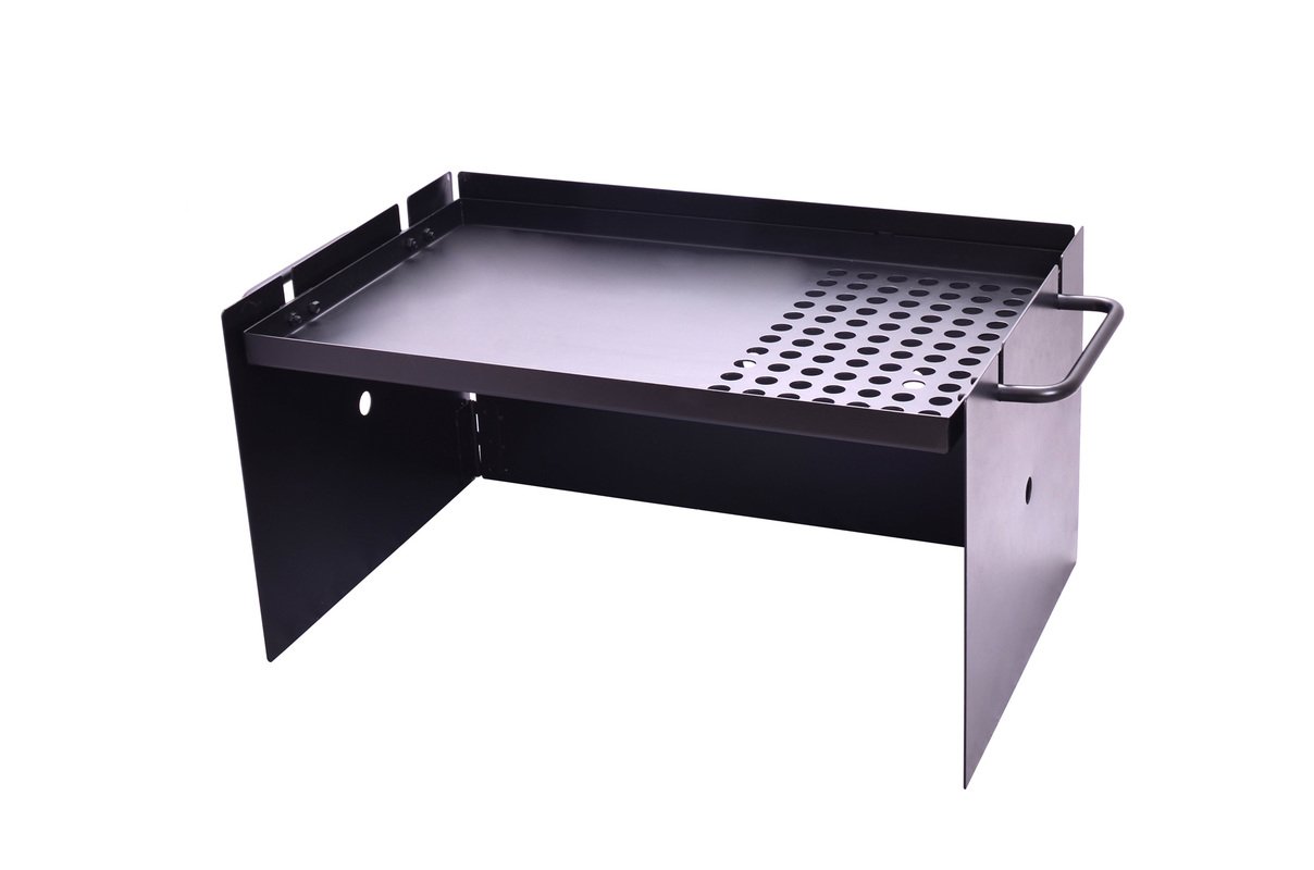 Flacher Plattenkocher mit Windschutz OCF-FPCW-D Flat Plate Cooker with Windshield 57x37x30cm. mit halber Platte und halbem Grill. Integrierter