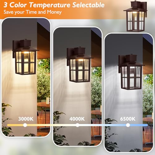 Image of Brightever Outdoor Wall Light Fixture, LED Exterior Wall Lantern Waterproof, 10W 800LM High Brightness, 3000K /4000K /6500K Selectable Brown Patio Wall Lights for House 1 Pack