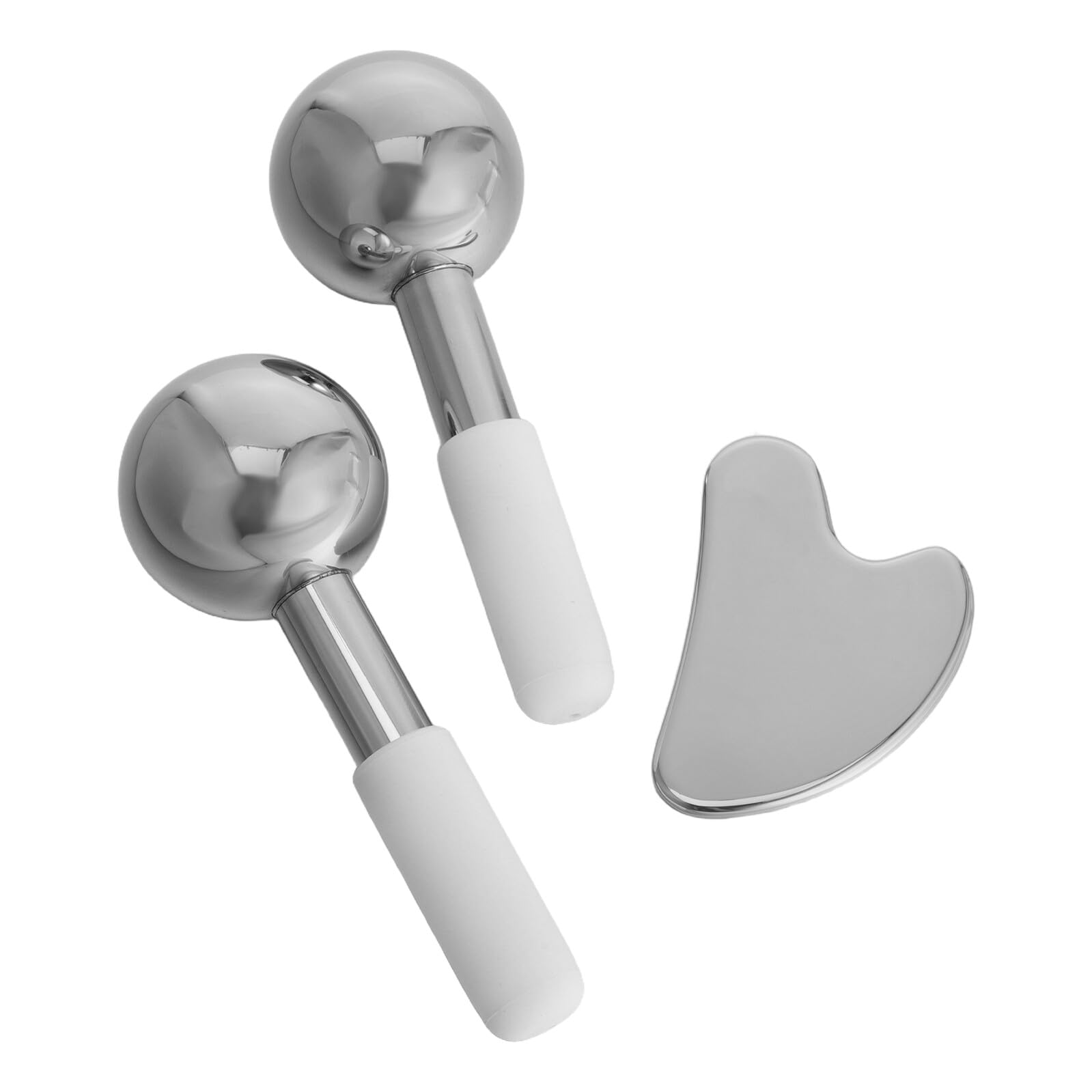 Set Gua Sha in Acciaio Inox Sfere di Ghiaccio per Massaggio Facciale e Corpo – Piastra Raschiante e Rullo Refrigerante per Viso e Collo – Strumenti Portatili per Spa e Benessere