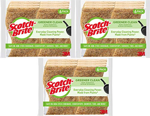 Scotch-Brite Greener Clean Natural Fiber Non-Scratch Scrub Sponge, 6 Scrub Sponges Pack of 3