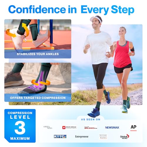 Modvel Foot & Ankle Brace Socks for Sprained Ankle Compression Sleeve - Foot Support for Women & Men - Tendonitis & Arthritis Ankle Brace Sports Running, Torn Ligaments & Women Stabilizing Ankle Wrap
