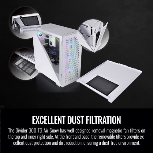 Image of Thermaltake Divider 300 TG Air ATX mid Tower Snow Edition Computer Case with 2 pre-Installed 120mm Standard Fans Full-Size mesh Panel 3mm Triangular Tempered Glass CA-1S2-00M6WN-02