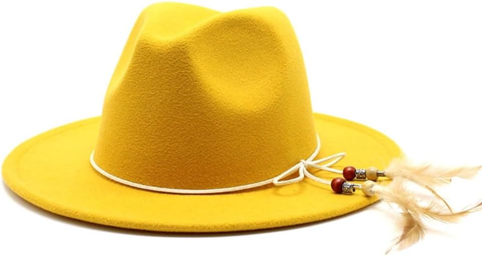 Classic Wide Brim Wool Fedora Hat, Brown with Feather Detail, Premium Felt Construction
