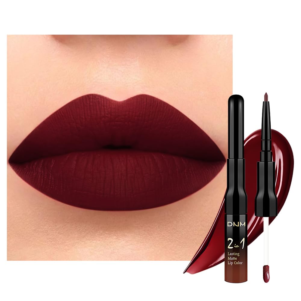 evpct 1Pcs Dark Oxblood Red Matte Lip Liner and Liquid Lipstick Stain Makeup Set for women, Red Long Lasting Smudge Proof vampire makeup Lipstick labiales matte mate larga duracion listip 24 hours
