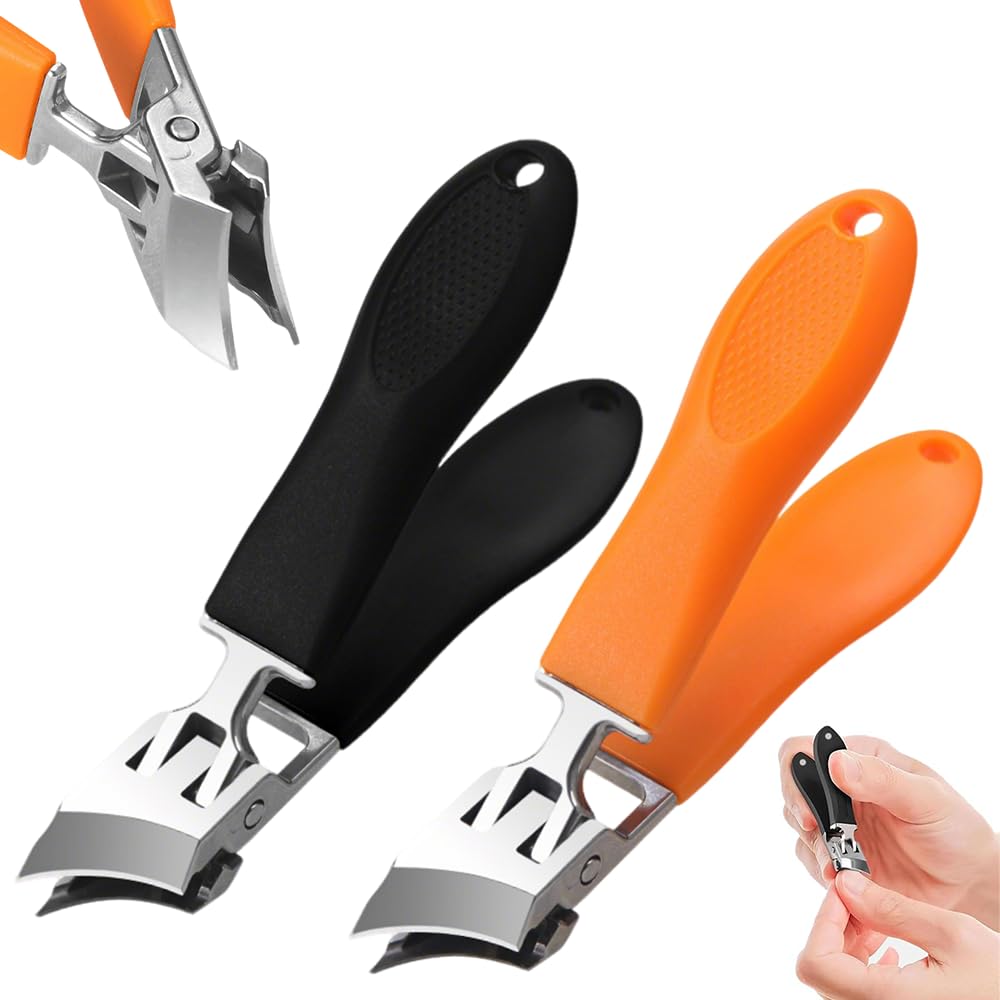 Wide Jaw Opening Anti-Splash Slanted Nail Clipper,Large Angled Head Toenail Clippers, No Splash Nail Trimmer Wide Opening for Women and Men (2pcs-Black and Orange)