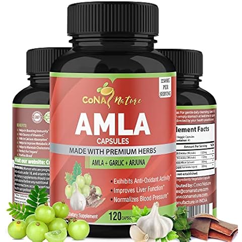 Organic Amla Capsules 2250mg & Arjuna, Garlic |Natural Vitamin C Supplements, High Antioxidants, Rejuvenator |Supports Immunity, Energy Booster |Gluten Free Vegan India Amalaki Extract Fruit, 120 Caps Cover