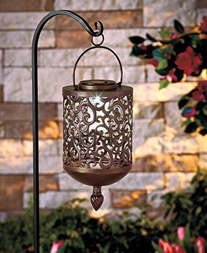 Iron Solar Scrolled Hanging Garden Yard Lantern 13-1/2" X 5-1/8" Dia. On/off Switch