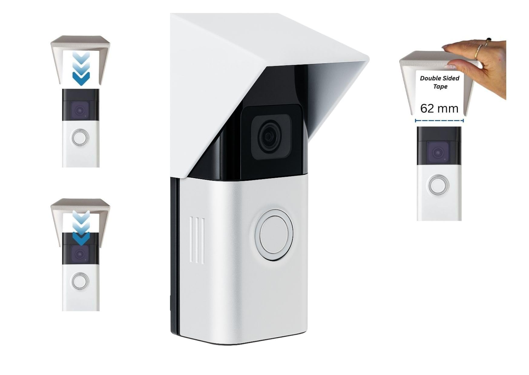 Decorative Rain and Sun Cover - Compatible with Ring Battery Doorbell 3, 3 Plus, 4 and Battery Plus (62mm Inside) - Weatherproof Anti-Glare Protective Housing - Flat (White)