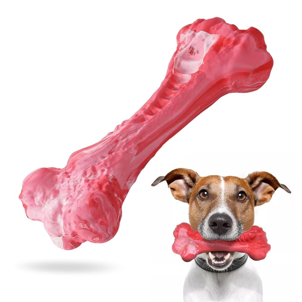 ZONSUSE Juguetes para Perros Indestructibles,Juguete para Masticar Huesos de Perro, Sabor a Carne, Huesos de Goma Duraderos para Perros Pequeños y Medianos (Hueso M)