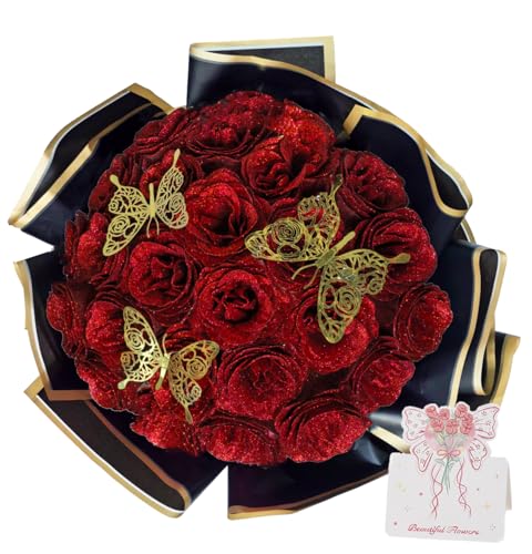 Mothers Day DIY Red Glitter Roses Bouquet Gift for Mom Grandma Ar...