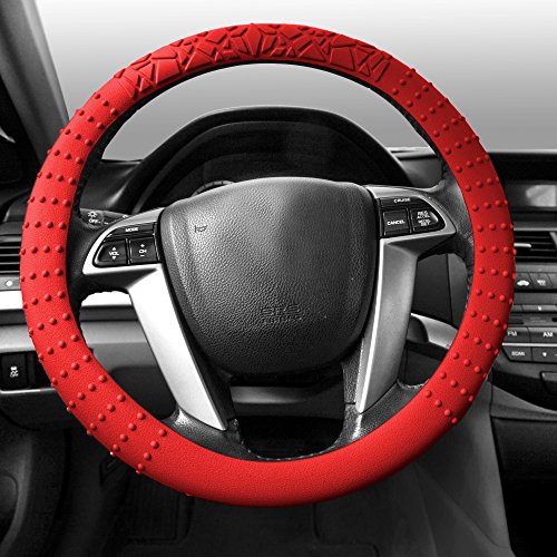 FH Group Universal Fit Silicone with Nibs and Pattern Massaging Grip Steering Wheel Cover fits most Cars, SUVs, Trucks, and Vans Red