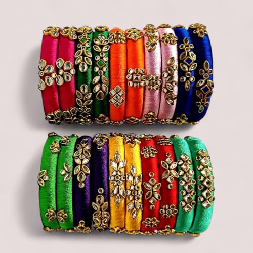 Image of Blue jays hub Silk Thread Bangles New kundan Style Multi color Set Of 20 for Women /Girls