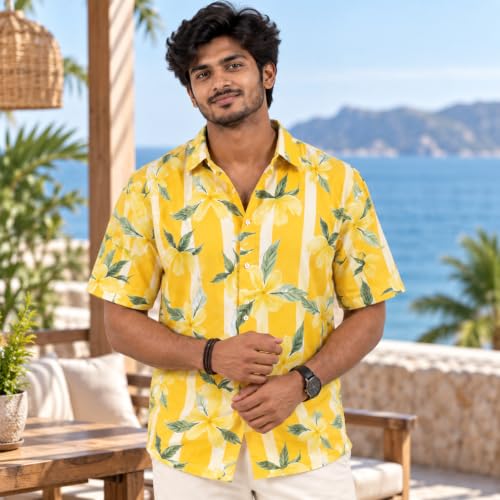 Image of BROWN CULTURE Men Oversized Casual Shirt | Cotton Blend Loose Fit Half Sleeve Shirt | Printed Relaxed Fit Shirts for Men | Trendy Graphic Top | Modern Streetwear Fashionable Shirt
