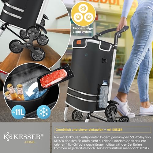 KESSER® Einkaufstrolley Treppensteiger mit Kühlfach klappbar mit 56L Kapazität und belastbar bis...